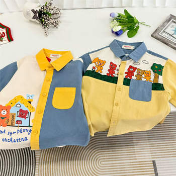 Cămașă pentru copii în stil japonez, mâneci lungi, model desene animate, 90% bumbac