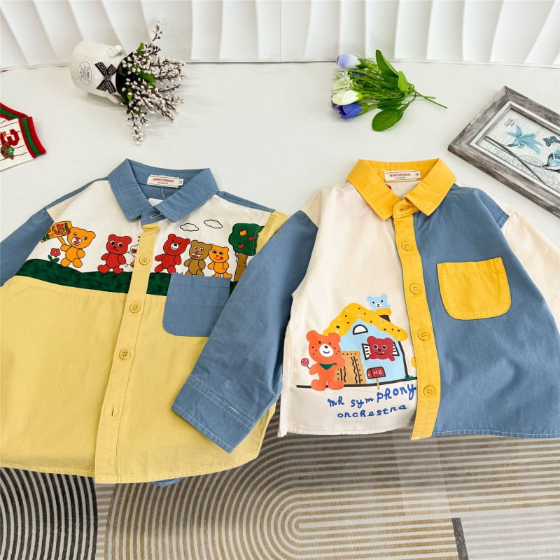 Cămașă pentru copii în stil japonez, mâneci lungi, model desene animate, 90% bumbac