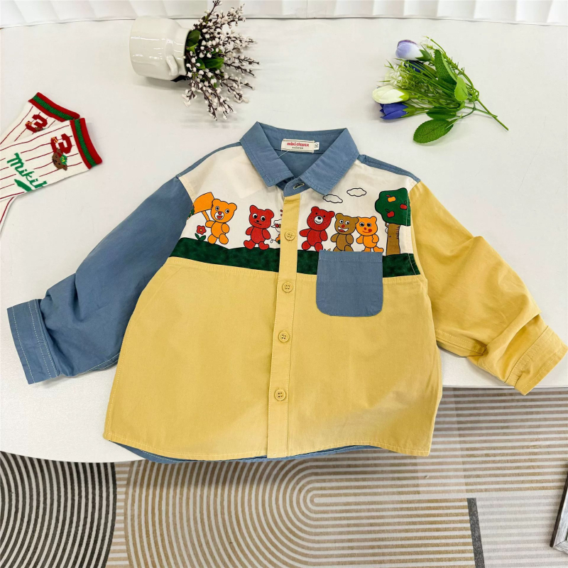 Cămașă pentru copii în stil japonez, mâneci lungi, model desene animate, 90% bumbac