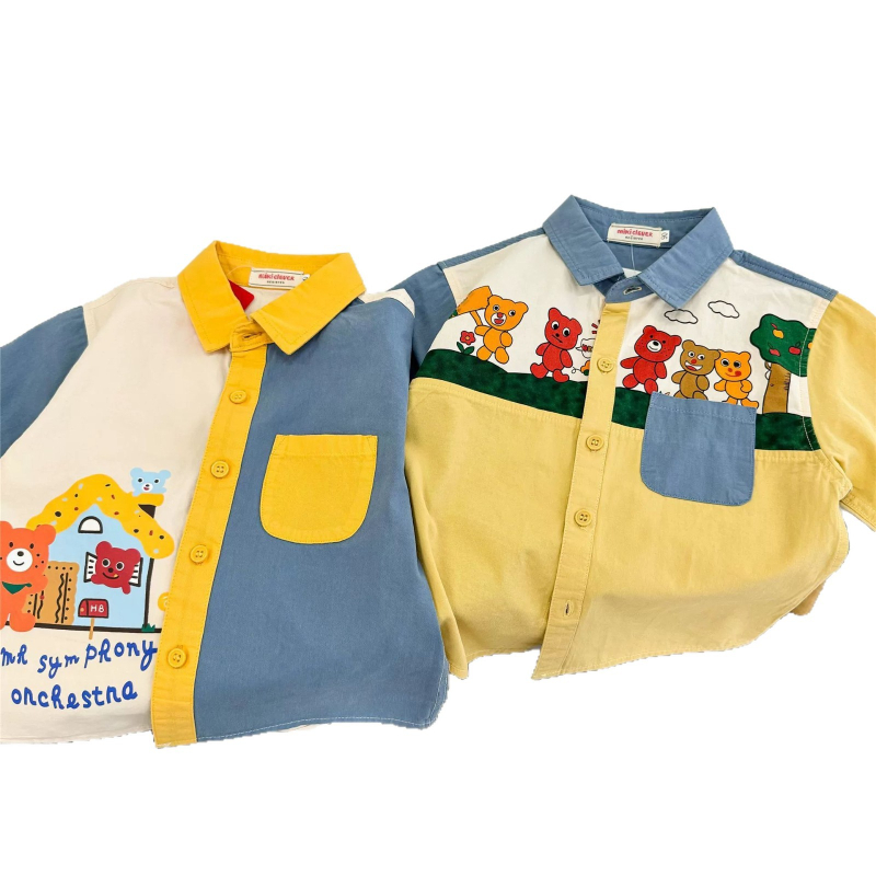 Cămașă pentru copii în stil japonez, mâneci lungi, model desene animate, 90% bumbac