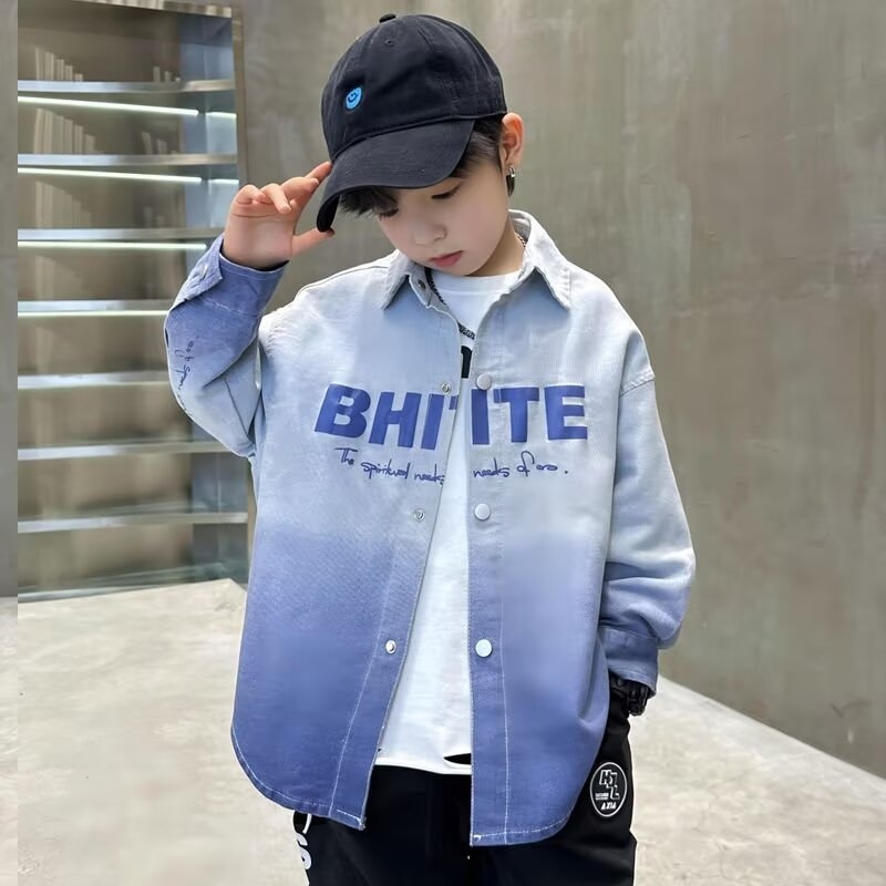 Cămașă pentru copii - stil coreean, guler rever, mâneci lungi, model în carouri, 80% poliester