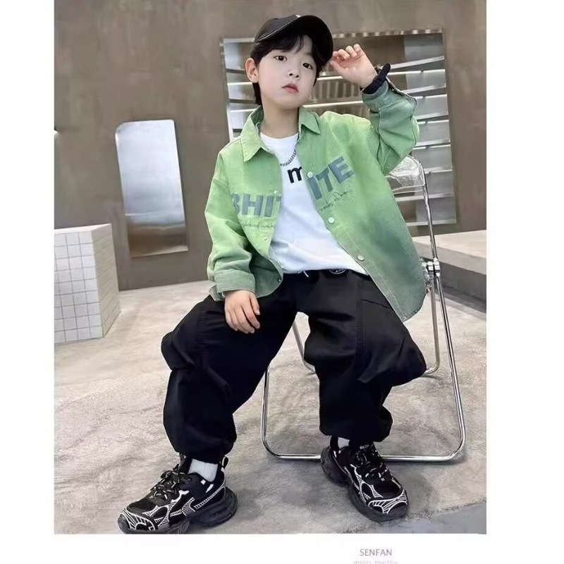 Cămașă pentru copii - stil coreean, guler rever, mâneci lungi, model în carouri, 80% poliester