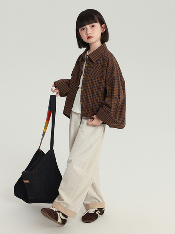 Cămașă pentru copii, fetițe, carouri, stil retro și koreean, 100% bumbac, mâneci lungi, croială lejeră, toamnă 2025