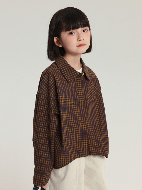 Cămașă pentru copii, fetițe, carouri, stil retro și koreean, 100% bumbac, mâneci lungi, croială lejeră, toamnă 2025