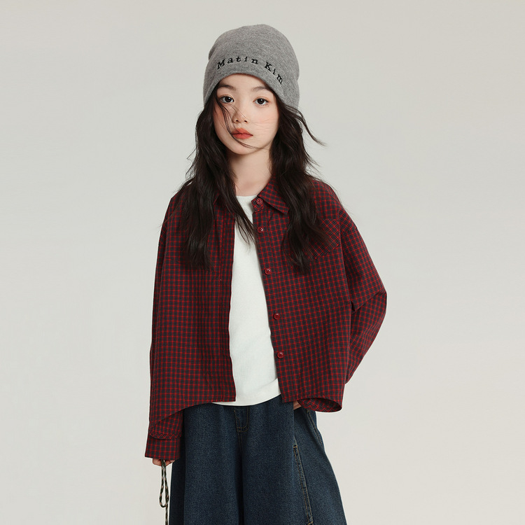 Cămașă pentru copii, fetițe, carouri, stil retro și koreean, 100% bumbac, mâneci lungi, croială lejeră, toamnă 2025