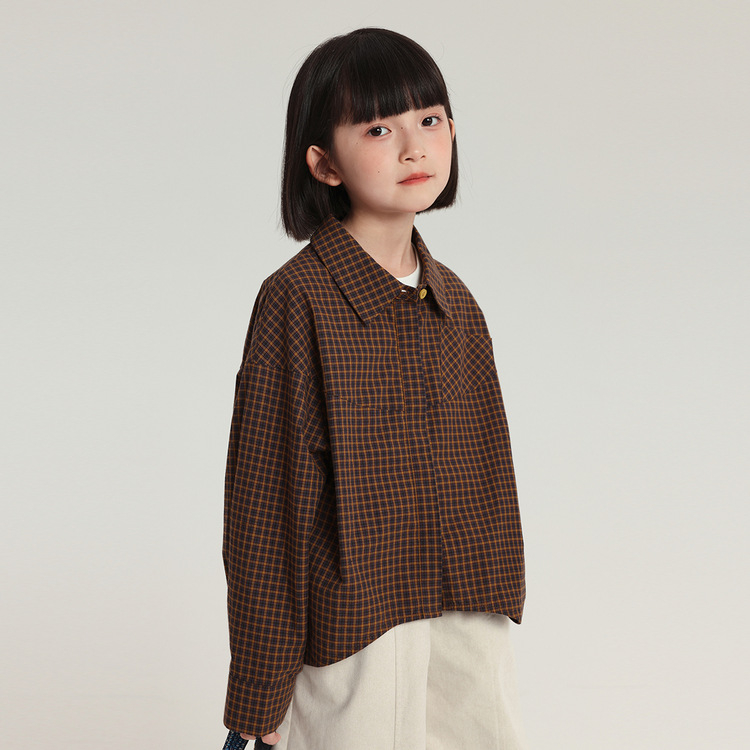 Cămașă pentru copii, fetițe, carouri, stil retro și koreean, 100% bumbac, mâneci lungi, croială lejeră, toamnă 2025