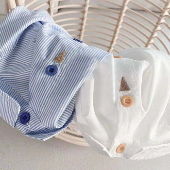 Cămașă pentru copii, stil coreean, dungi, guler rotund, mâneci lungi, bumbac