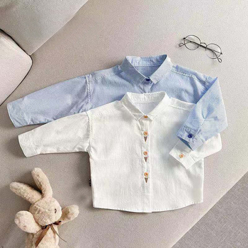 Cămașă pentru copii, stil coreean, dungi, guler rotund, mâneci lungi, bumbac