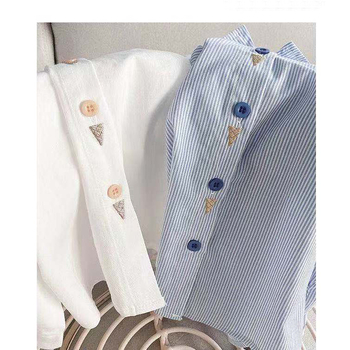 Cămașă pentru copii, stil coreean, dungi, guler rotund, mâneci lungi, bumbac