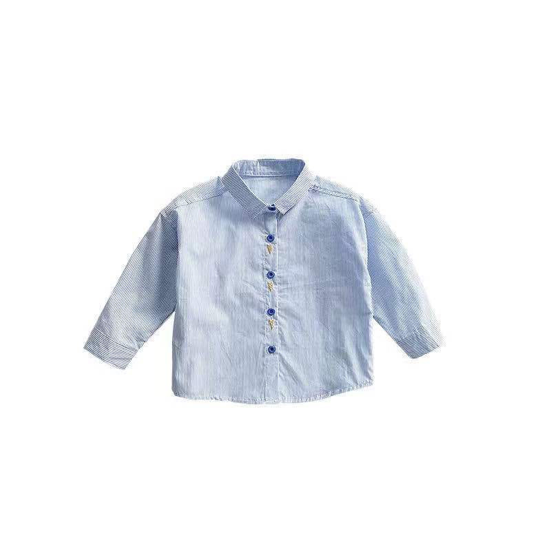 Cămașă pentru copii, stil coreean, dungi, guler rotund, mâneci lungi, bumbac