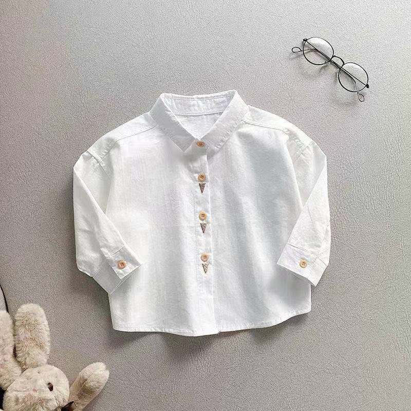 Cămașă pentru copii, stil coreean, dungi, guler rotund, mâneci lungi, bumbac