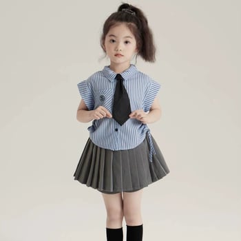 Cămașă pentru copii, stil colegiu, model în dungi, mâneci scurte, pentru nou-născuți