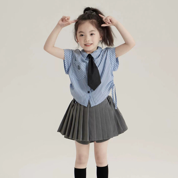 Cămașă pentru copii, stil colegiu, model în dungi, mâneci scurte, pentru nou-născuți