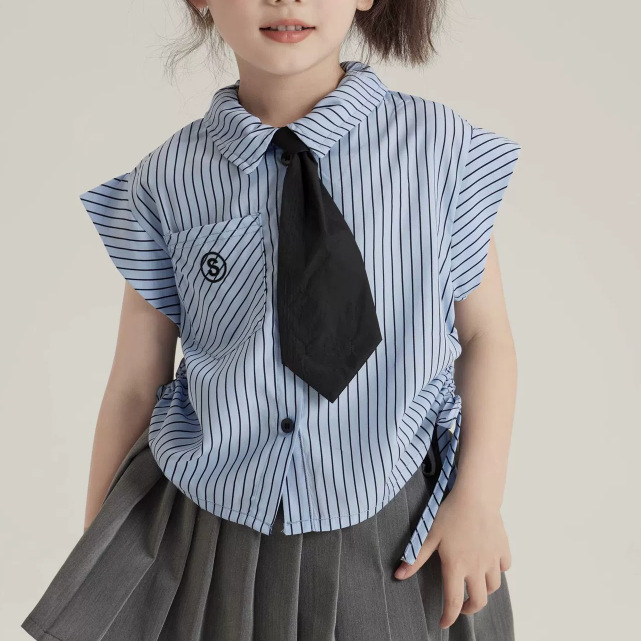 Cămașă pentru copii, stil colegiu, model în dungi, mâneci scurte, pentru nou-născuți