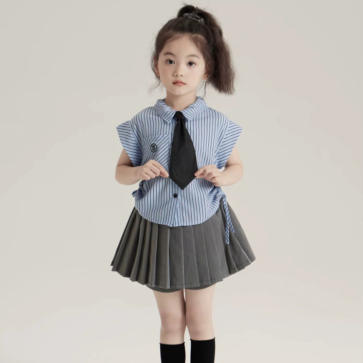 Cămașă pentru copii, stil colegiu, model în dungi, mâneci scurte, pentru nou-născuți