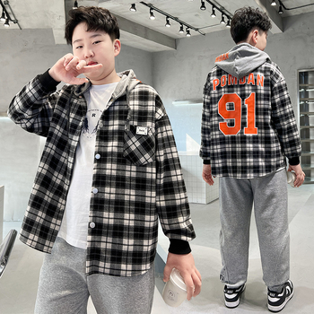 Dječja karirana pamučna košulа s dugim rukavima za proljeće i jesen, za djecu iznad 8 godina (visina 140 cm+), 85% pamuka.