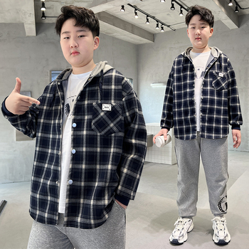 Dječja karirana pamučna košulа s dugim rukavima za proljeće i jesen, za djecu iznad 8 godina (visina 140 cm+), 85% pamuka.