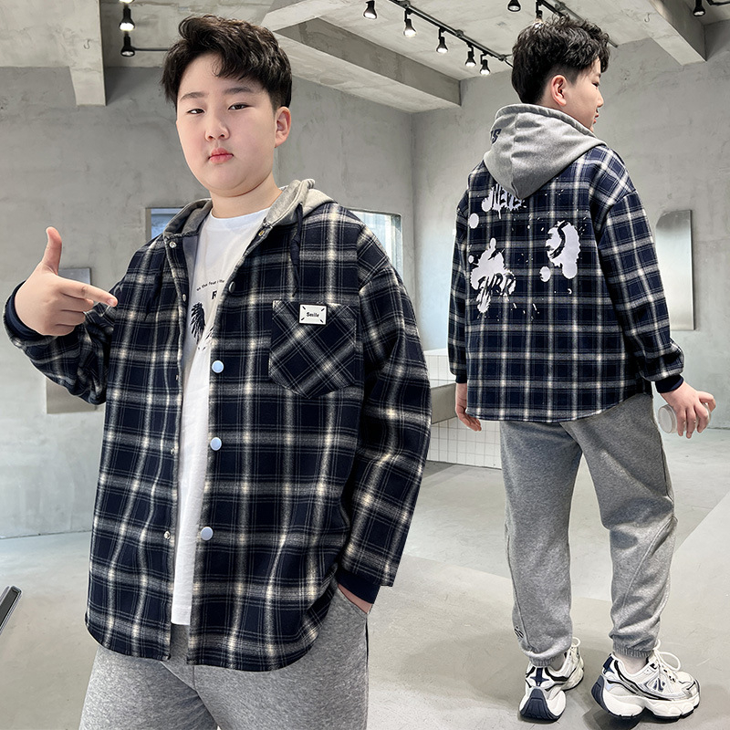 Dječja karirana pamučna košulа s dugim rukavima za proljeće i jesen, za djecu iznad 8 godina (visina 140 cm+), 85% pamuka.