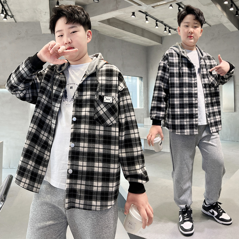 Dječja karirana pamučna košulа s dugim rukavima za proljeće i jesen, za djecu iznad 8 godina (visina 140 cm+), 85% pamuka.