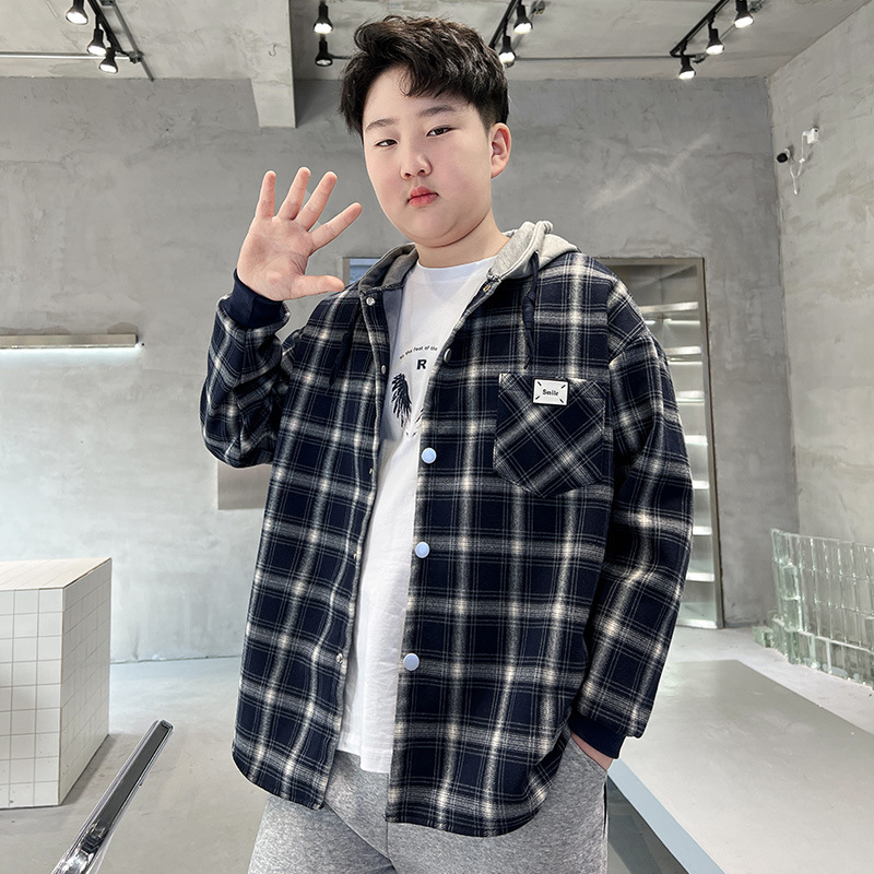 Dječja karirana pamučna košulа s dugim rukavima za proljeće i jesen, za djecu iznad 8 godina (visina 140 cm+), 85% pamuka.