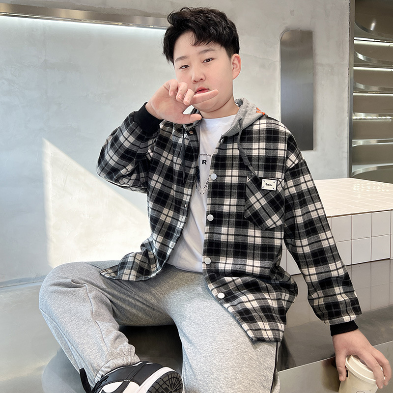 Dječja karirana pamučna košulа s dugim rukavima za proljeće i jesen, za djecu iznad 8 godina (visina 140 cm+), 85% pamuka.