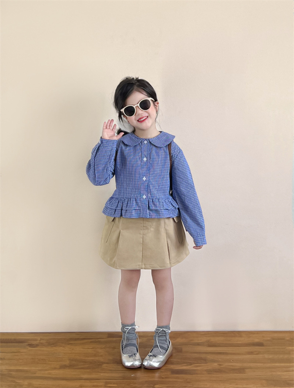 Cămașă pentru copii, stil coreean, guler rever, 100% bumbac, model carouri