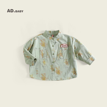 Cămașă pentru copii, stil coreean, guler rotund, model în carouri, mâneci lungi, 90% bumbac