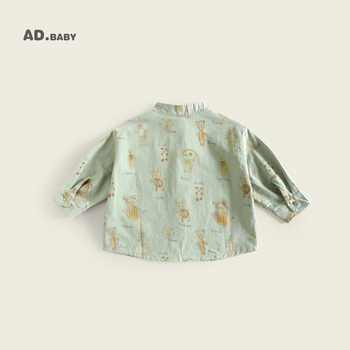 Cămașă pentru copii, stil coreean, guler rotund, model în carouri, mâneci lungi, 90% bumbac