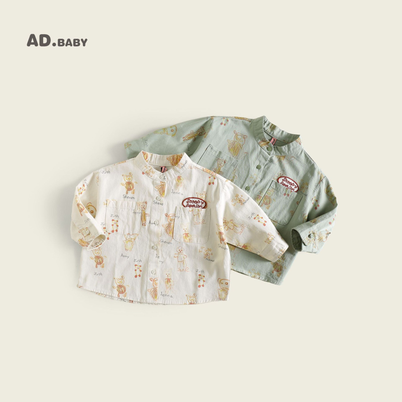 Cămașă pentru copii, stil coreean, guler rotund, model în carouri, mâneci lungi, 90% bumbac