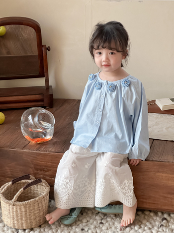 Gyerekeknek szóló tavaszi Mori stílusú ing camellia virággal, kerek nyakú, hosszú ujjú, 80% pamut, Childish