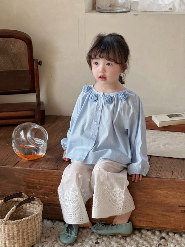 Gyerekeknek szóló tavaszi Mori stílusú ing camellia virággal, kerek nyakú, hosszú ujjú, 80% pamut, Childish