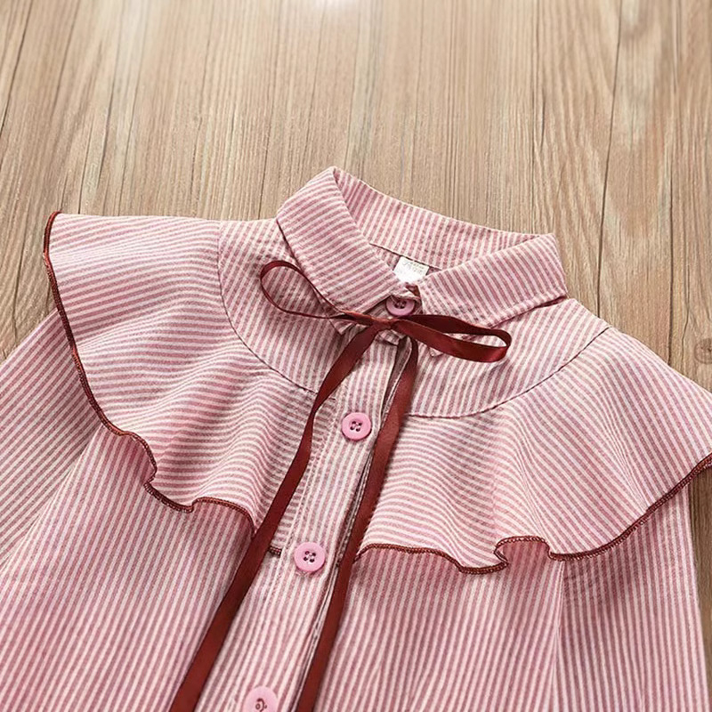 Cămașă pentru fetițe cu căptușeală fleece, stil coreean, dungată, mâneci lungi