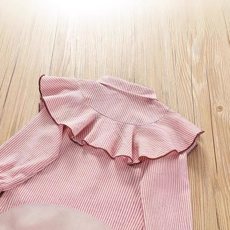 Cămașă pentru fetițe cu căptușeală fleece, stil coreean, dungată, mâneci lungi