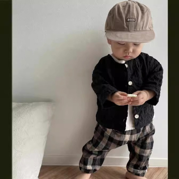 Cardigan tricotat pentru copii, guler rotund, mâneci lungi, culoare solidă, tricot de bumbac, pentru 1-3 ani