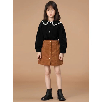 Dječja košulja s Lapel Collar, Corduroy pamuk, dugi rukavi, japansko-preppy stil