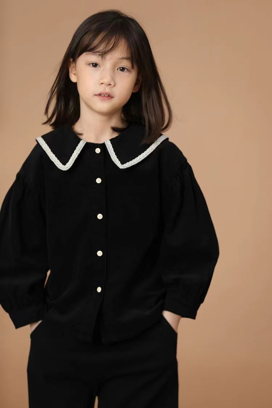 Dječja košulja s Lapel Collar, Corduroy pamuk, dugi rukavi, japansko-preppy stil