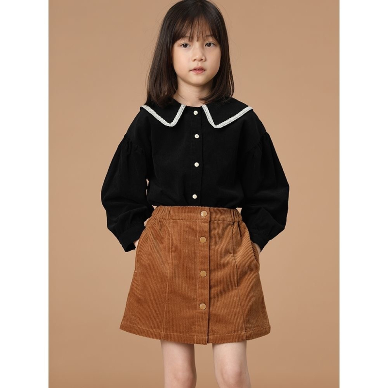 Dječja košulja s Lapel Collar, Corduroy pamuk, dugi rukavi, japansko-preppy stil