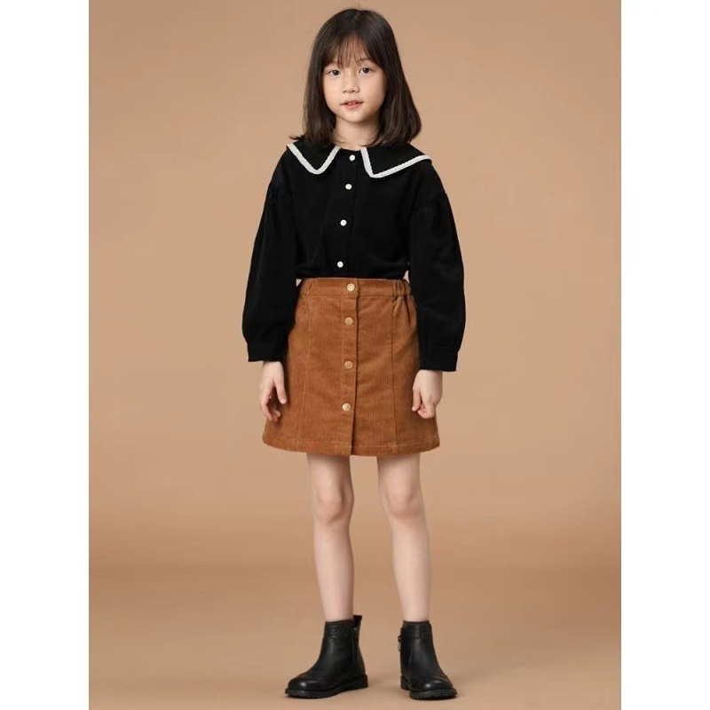 Dječja košulja s Lapel Collar, Corduroy pamuk, dugi rukavi, japansko-preppy stil