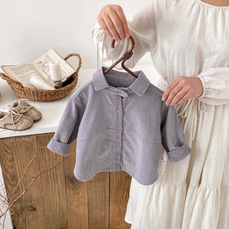 Dječja corduroy košulja-blejzer s dugim rukavima, korejski stil, rever ovratnik, meka pamuk tkanina 95%, vintage dojam