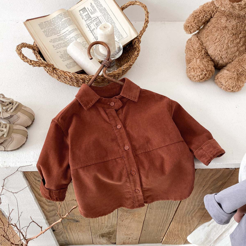 Dječja corduroy košulja-blejzer s dugim rukavima, korejski stil, rever ovratnik, meka pamuk tkanina 95%, vintage dojam