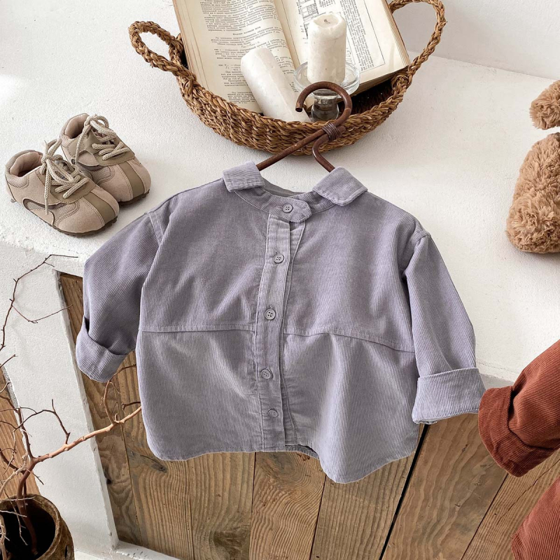 Dječja corduroy košulja-blejzer s dugim rukavima, korejski stil, rever ovratnik, meka pamuk tkanina 95%, vintage dojam