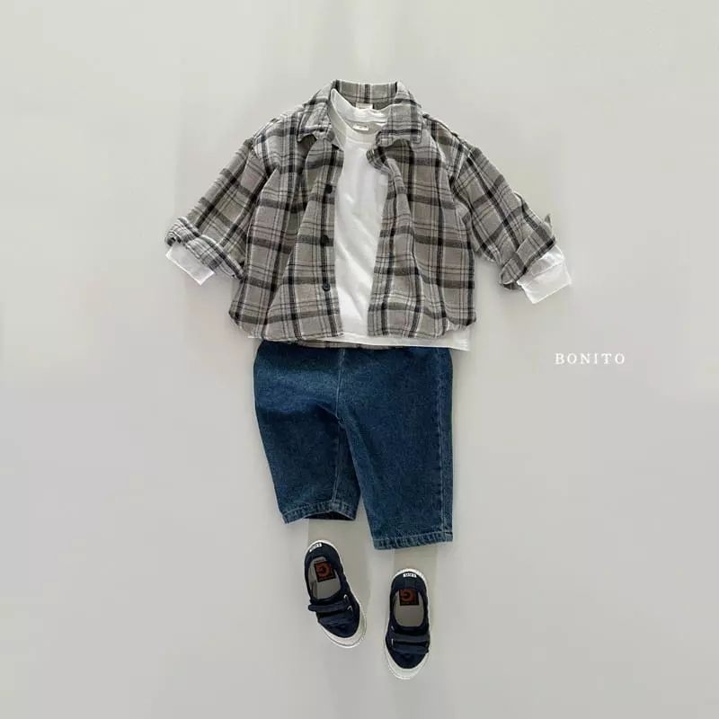 Dječja košulja u korejskom stilu, karirani uzorak, ovratnik tip lapel, 85% pamuka
