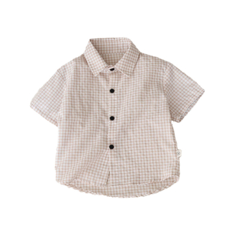 Fiúknak készült rövid ujjú kockásing, nyárra, koreai stílus, gallér, puha kezelt anyag, 95% pamut