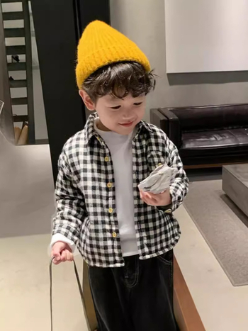 Dječja pamučna karirana košulja s reverom, dugi rukavi, za djecu 3–8 godina