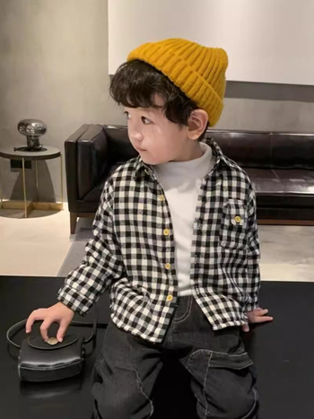 Dječja pamučna karirana košulja s reverom, dugi rukavi, za djecu 3–8 godina