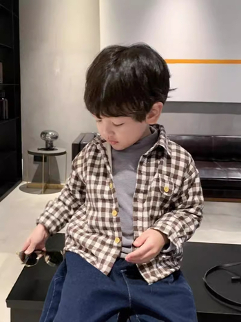 Dječja pamučna karirana košulja s reverom, dugi rukavi, za djecu 3–8 godina