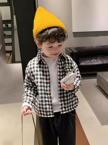 Dječja pamučna karirana košulja s reverom, dugi rukavi, za djecu 3–8 godina