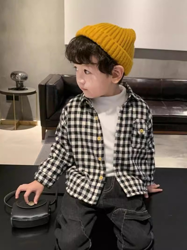 Dječja pamučna karirana košulja s reverom, dugi rukavi, za djecu 3–8 godina