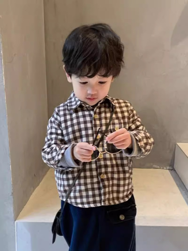 Dječja pamučna karirana košulja s reverom, dugi rukavi, za djecu 3–8 godina