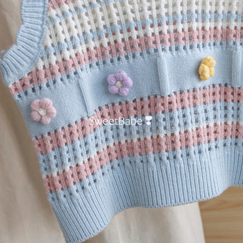 Dječji komplet: košulja za djevojčice i pleteni prsluk, pamuk, dugi rukav, jesen 2025, dva komada, korejski stil, ovratnik Peter Pan